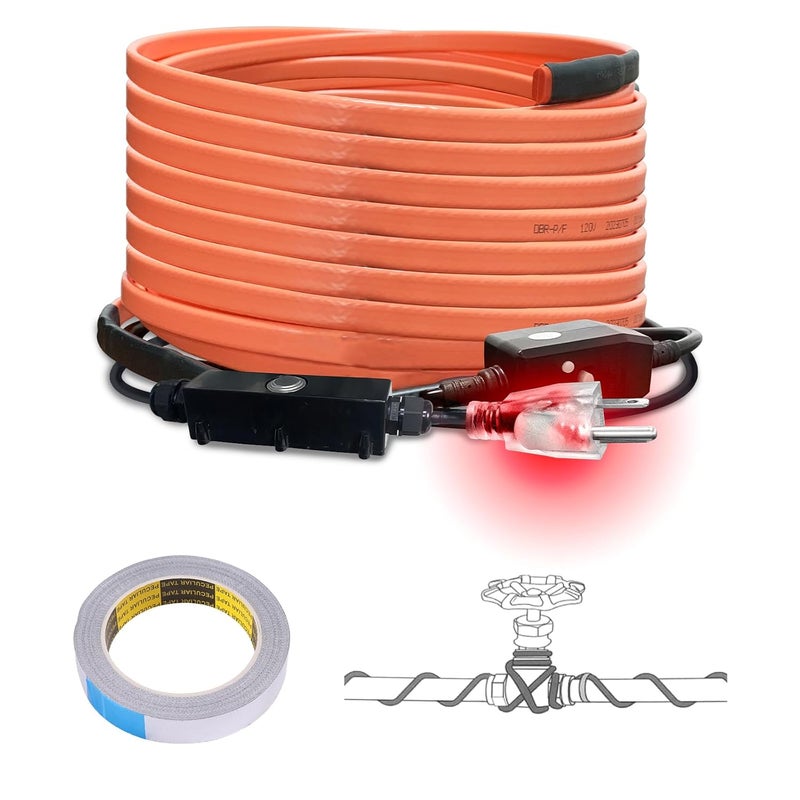 Cupohus Self-Regulating Heat Tape for Water Pipes 40FT, Waterproof Thermostat for Outdoor, Freeze Protection Heat Trace Cable for Metal, Plastic Home Pipes, Roof and RV, 110-120V - Image 1